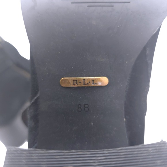 Ralph Lauren RLL Black Suede Block Heel Ankle Boots Gilda 8B Y2K Moto Strap - Picture 6 of 13